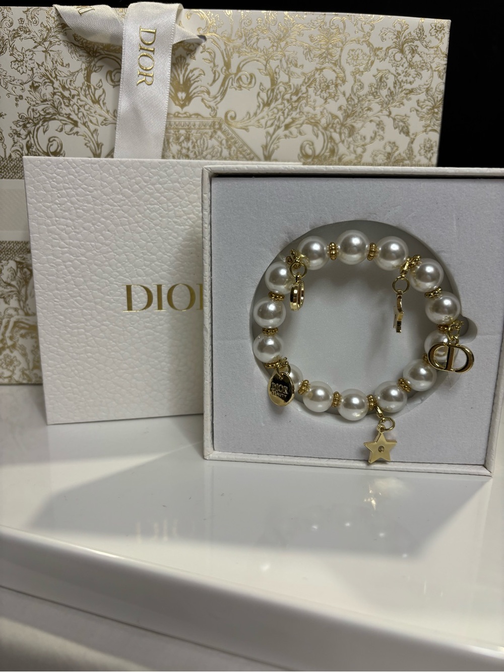 Dior Pearl Bracelet with Gold Charms